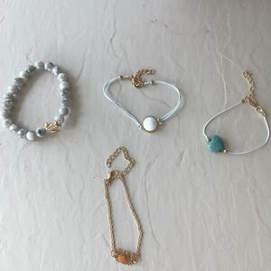 𝅺Aqua/Gray/White/Gold Boho Bracelets Set of 4